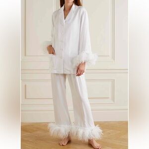 Sleeper Double Feather-Trimmed White Pajama Set